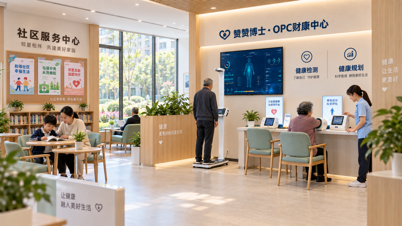 社区服务中心内的赞赞博士 OPC 财康中心健康检测场景